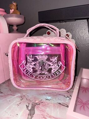 Juicy Couture Pink Iridescent Clear Cosmetic Case with Interior PV Pockets